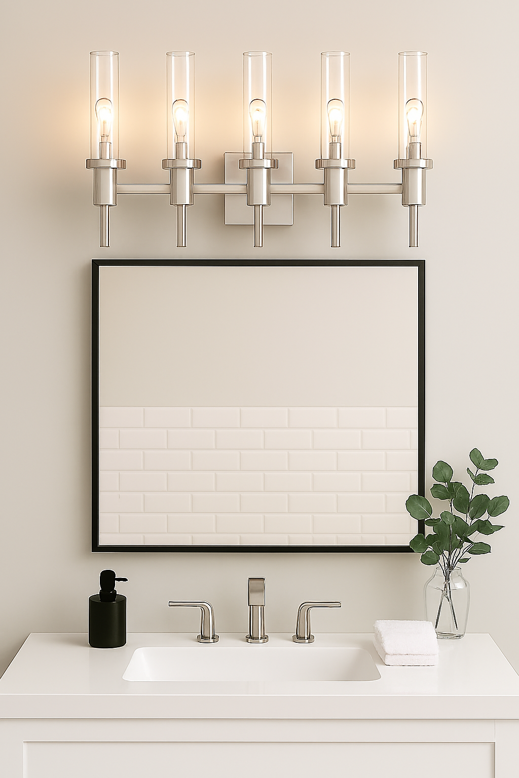 Vivio Roma 5-Light Clear Tube Glass Vanity - NK T10 8.5W LED 4K Lamps Included