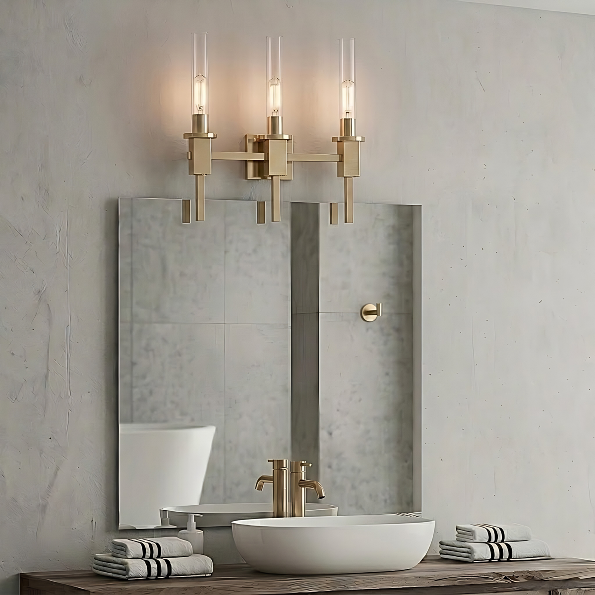 Vivio Roma 3-Light Clear Tube Glass Vanity - CG T10 8.5W LED 4K Lamps Included