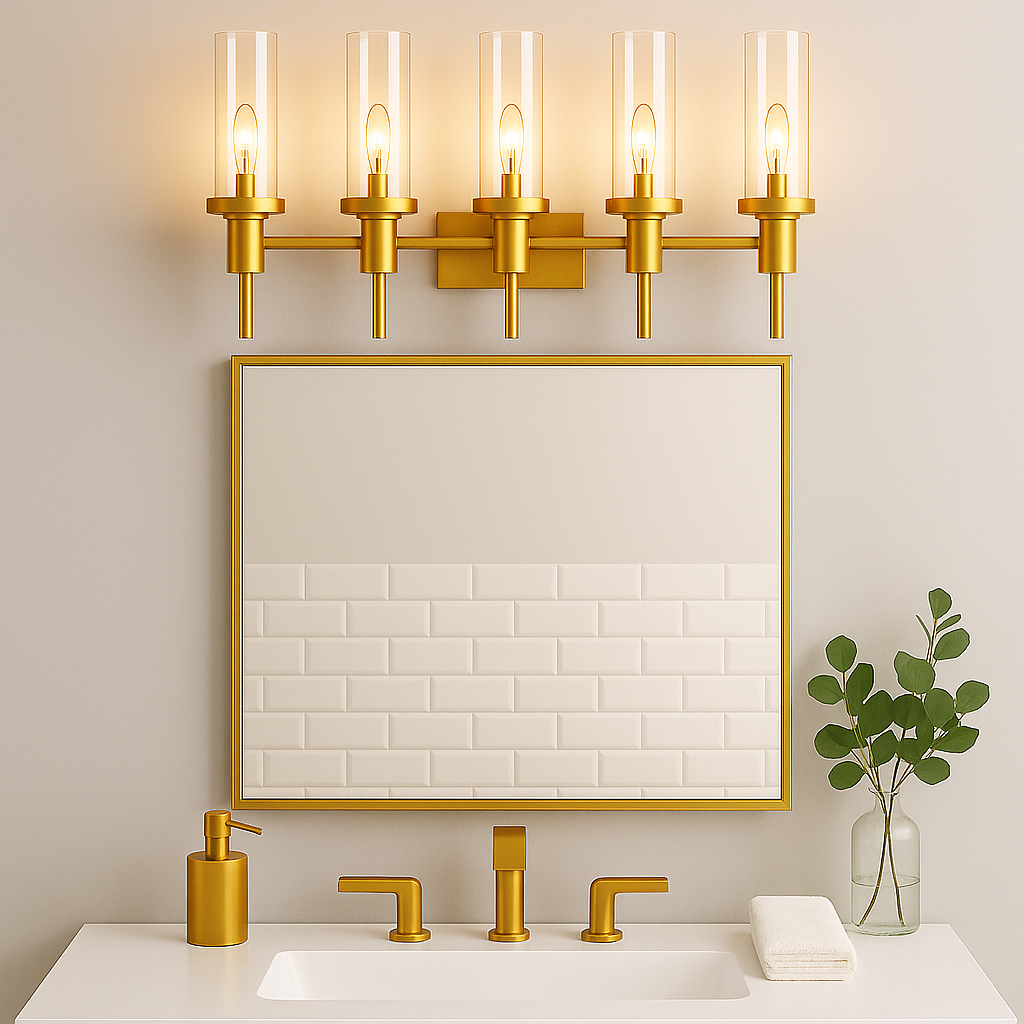 Vivio Roma 5-Light Clear Tube Glass Vanity - CG T10 8.5W LED 4K Lamps Included