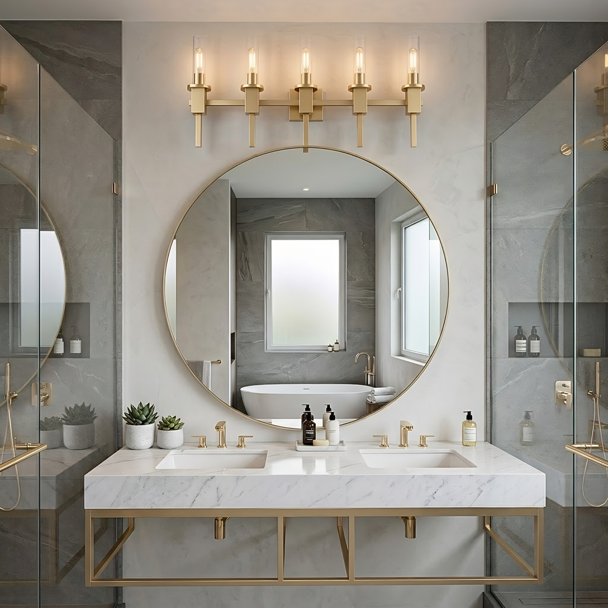 Vivio Roma 5-Light Clear Tube Glass Vanity - CG T10 8.5W LED 4K Lamps Included