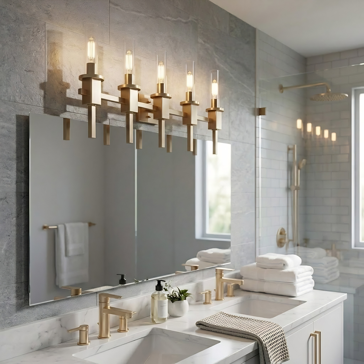 Vivio Roma 5-Light Clear Tube Glass Vanity - CG T10 8.5W LED 4K Lamps Included