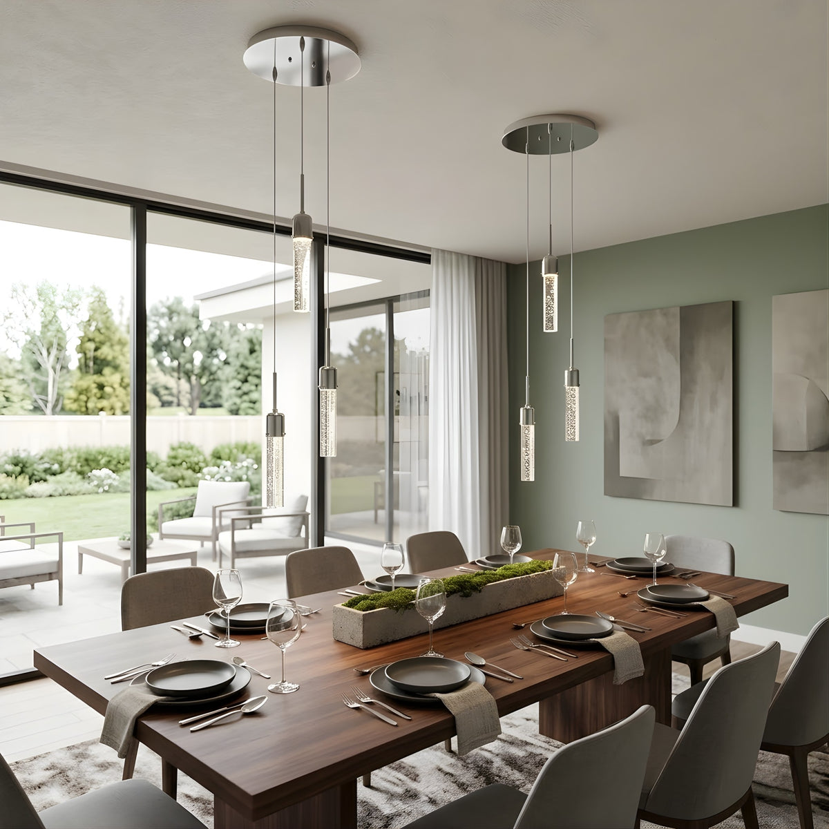 Vivio Soffi 3-light Illuminated Glass Cylinder Pendant - Chrome