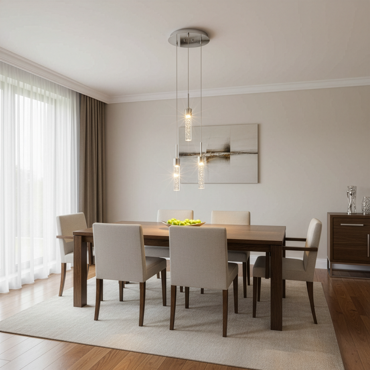 Vivio Soffi 3-light Illuminated Glass Cylinder Pendant - Chrome