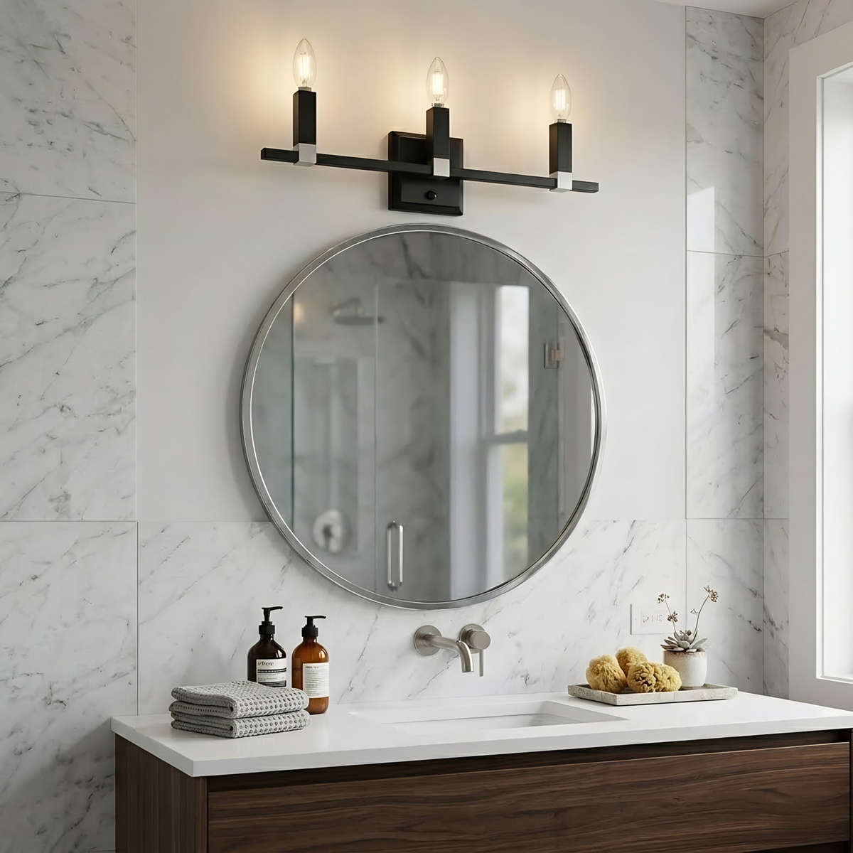 Vivio Maroni 3-Light Wall Sconce/Vanity - Matte Black/Brushed Nickel