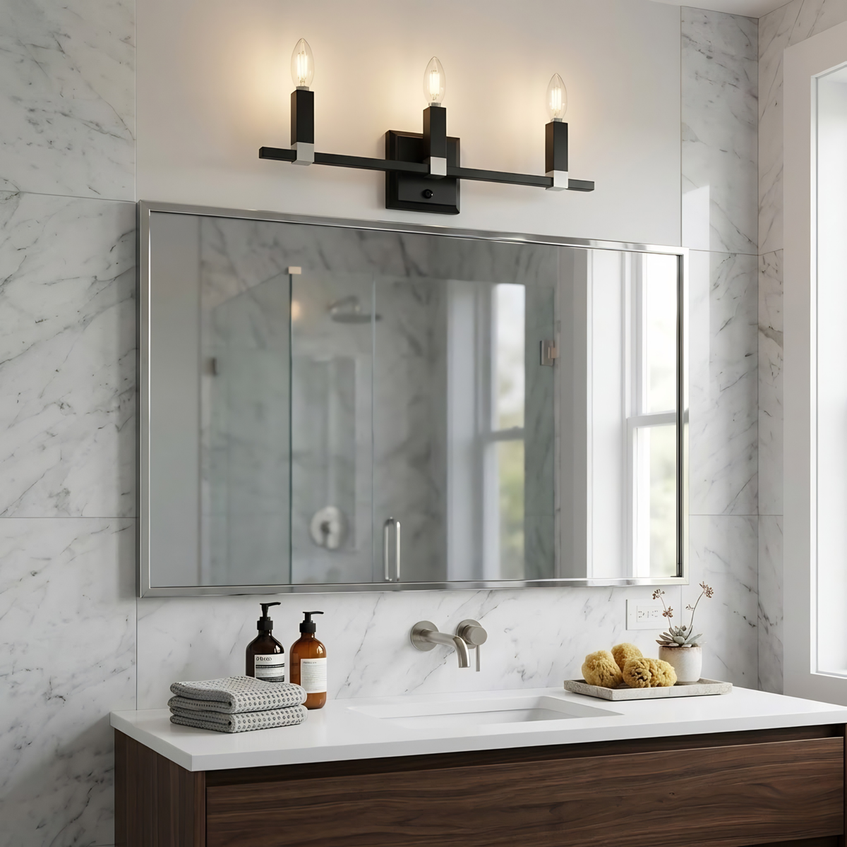 Vivio Maroni 3-Light Wall Sconce/Vanity - Matte Black/Brushed Nickel