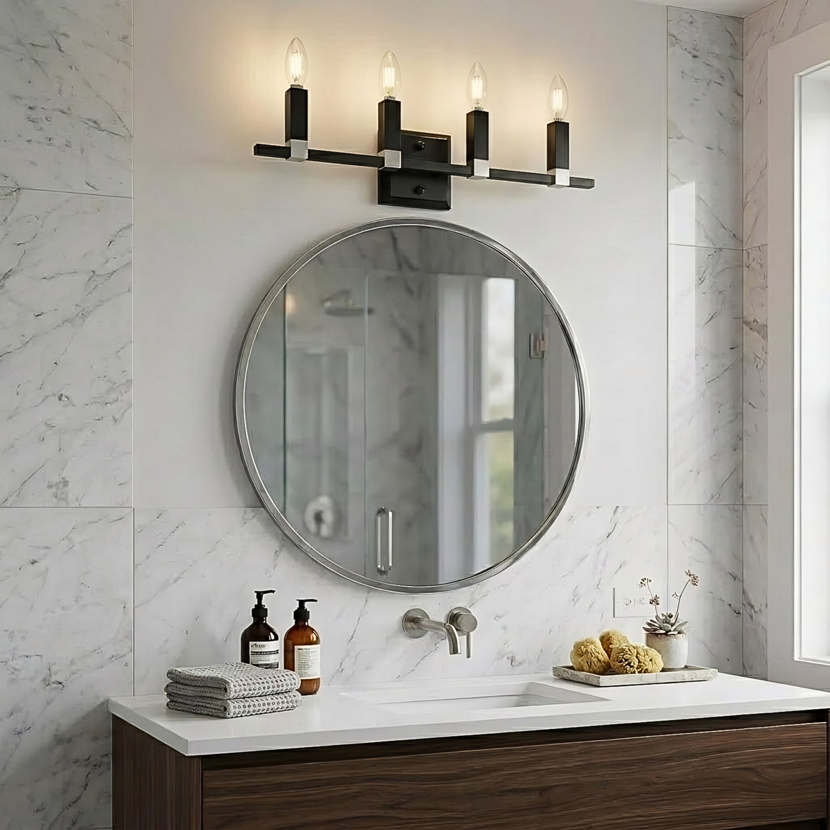 Vivio Maroni 4-Light Wall Sconce/Vanity - Matte Black/Brushed Nickel
