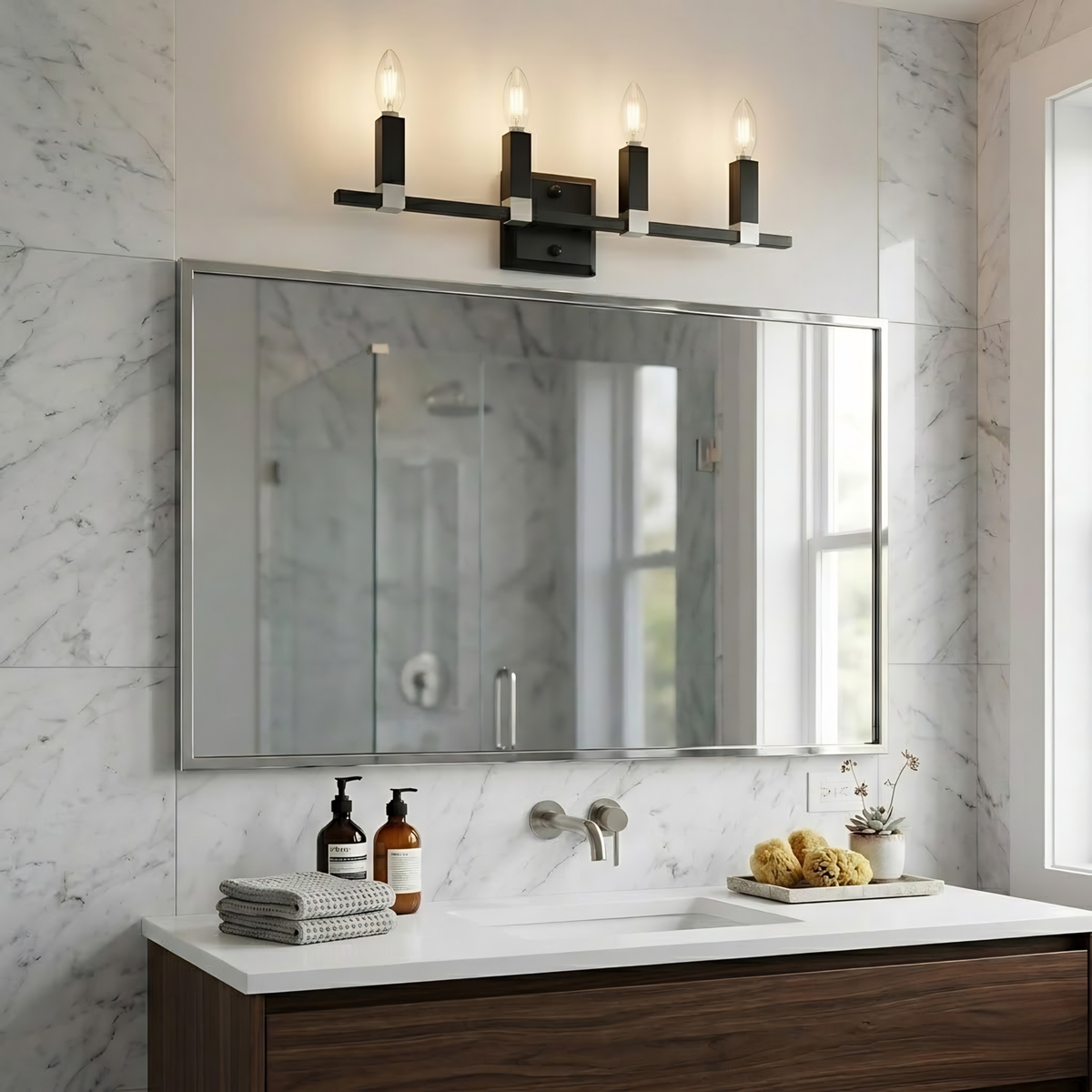 Vivio Maroni 4-Light Wall Sconce/Vanity - Matte Black/Brushed Nickel