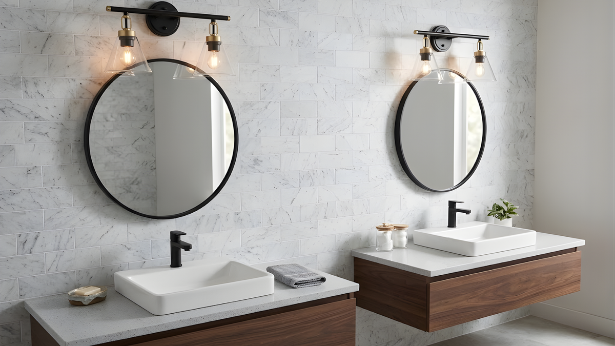 Vivio Siene 2-Light Vanity - Matte Black/Champagne Gold - Clear Cone Glass