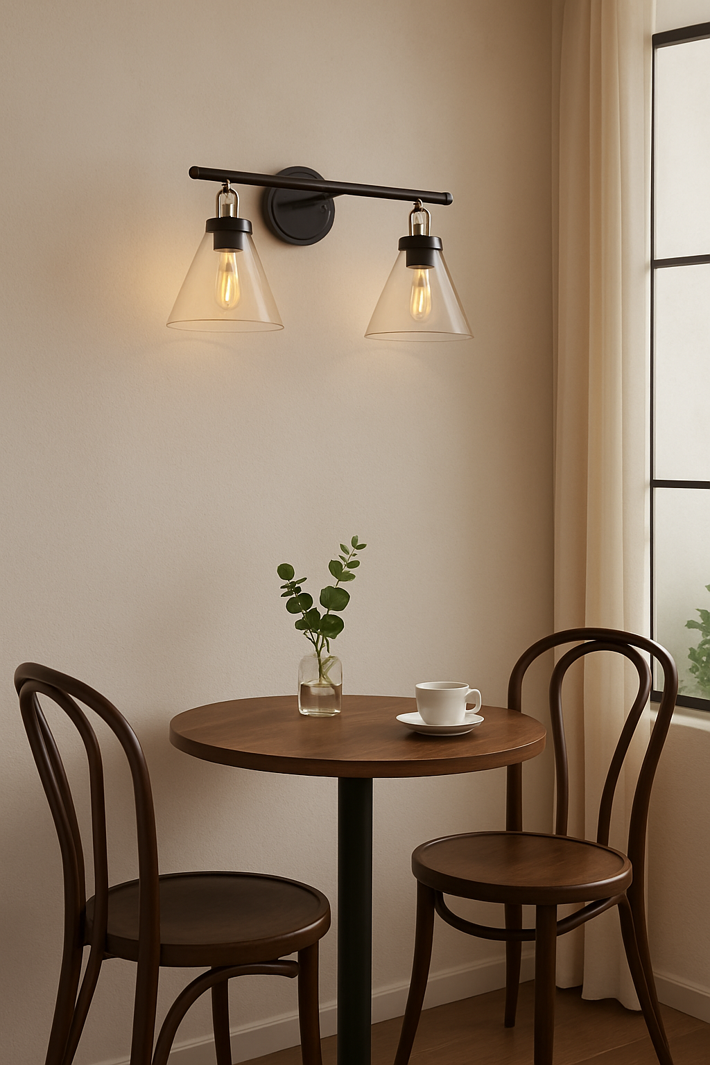 Vivio Siene 2-Light Vanity - Matte Black/Champagne Gold - Clear Cone Glass