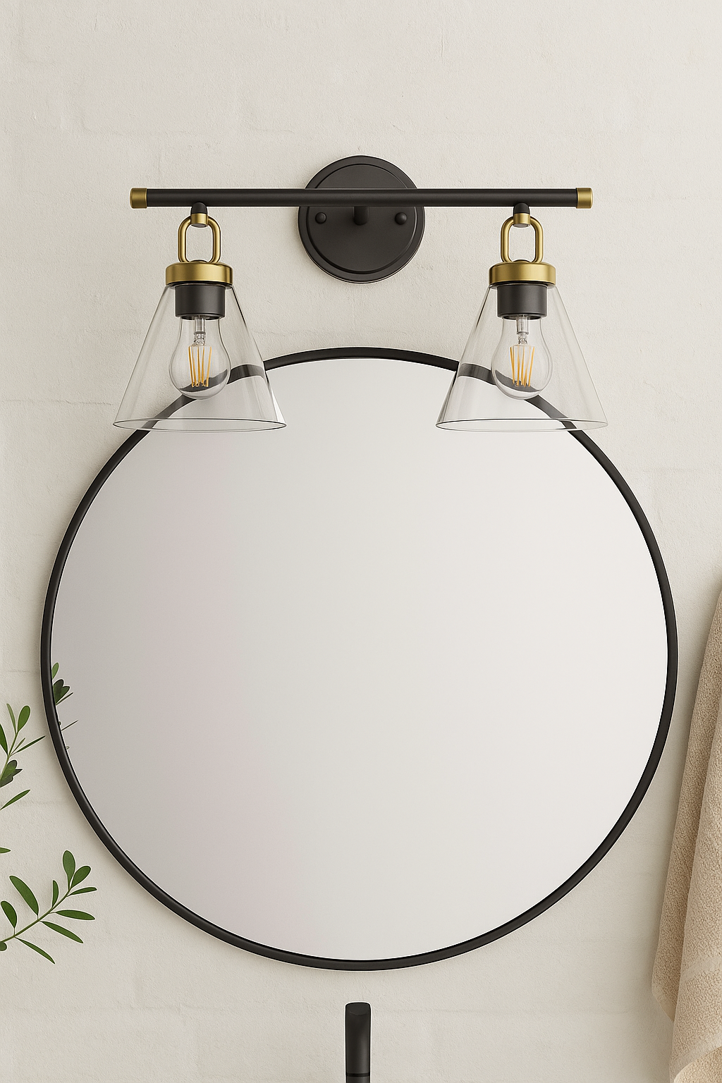 Vivio Siene 2-Light Vanity - Matte Black/Champagne Gold - Clear Cone Glass