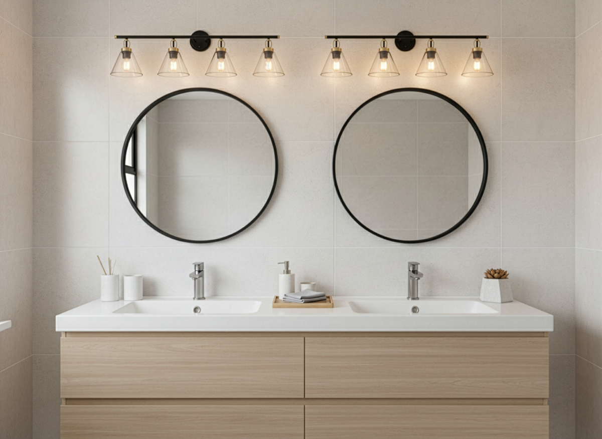 Vivio Siene 4-Light Vanity - Matte Black/Champagne Gold - Clear Cone Glass