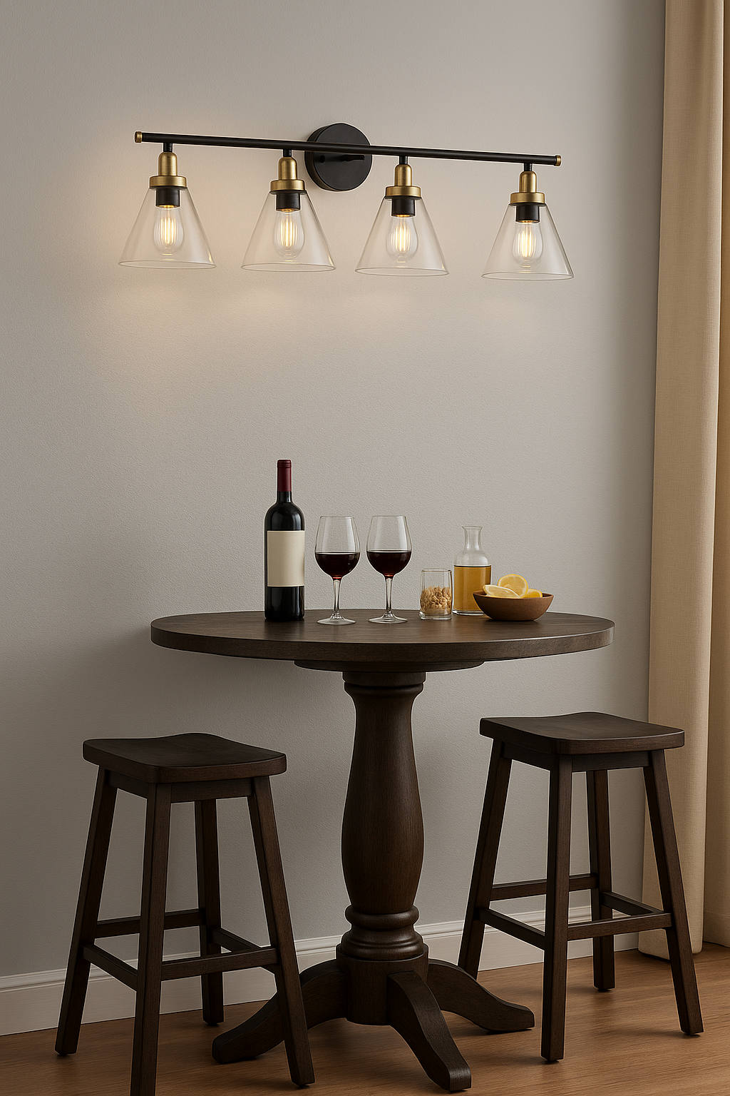 Vivio Siene 4-Light Vanity - Matte Black/Champagne Gold - Clear Cone Glass