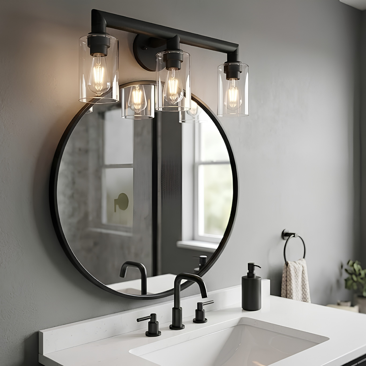 Vivio Yarra 3-Light Vanity - Matte Black - Clear Cylinder Glass