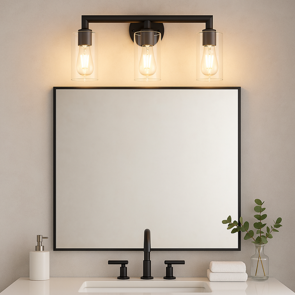 Vivio Yarra 3-Light Vanity - Matte Black - Clear Cylinder Glass
