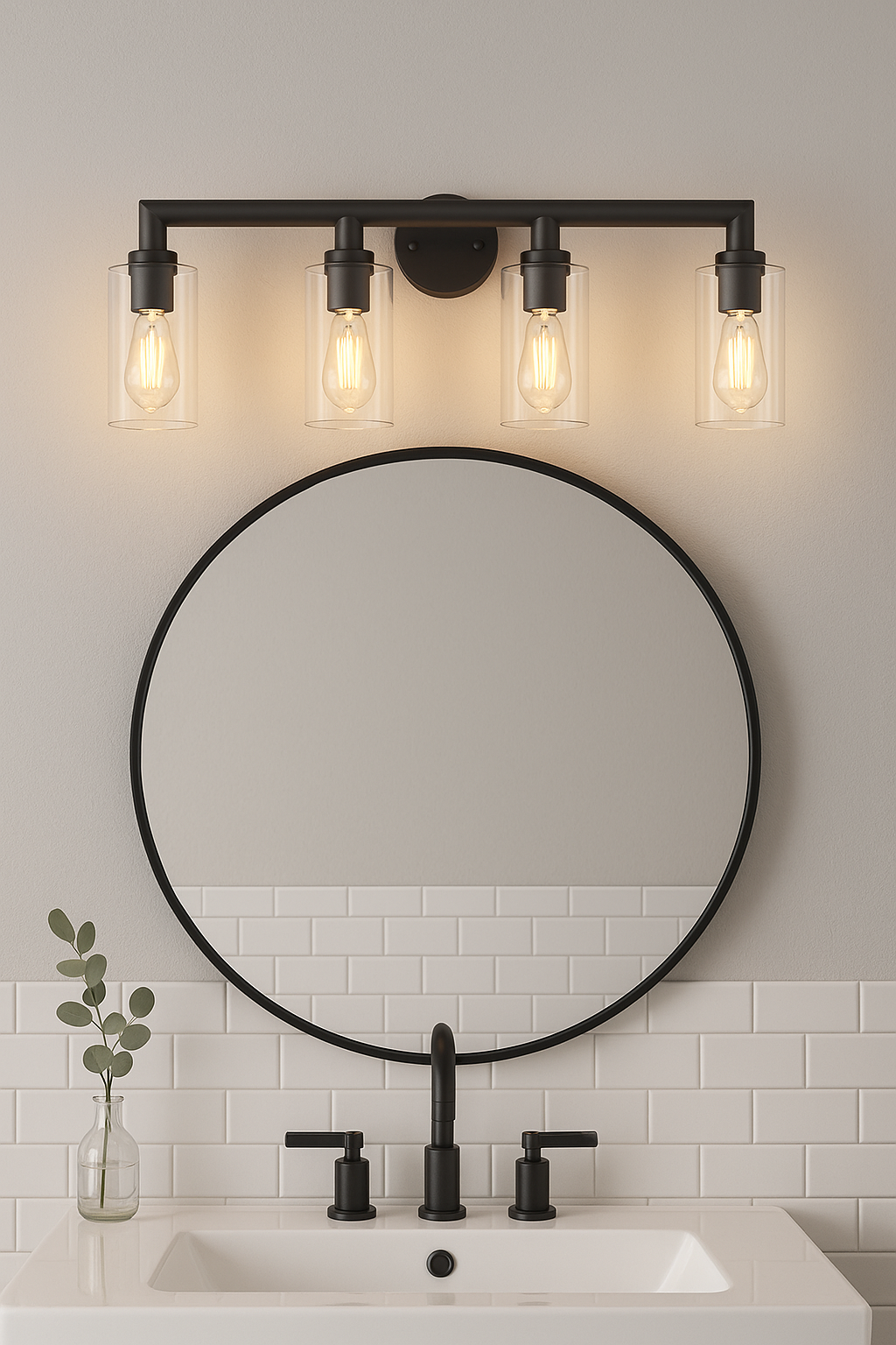 Vivio Yarra 4-Light Vanity - Matte Black - Clear Cylinder Glass