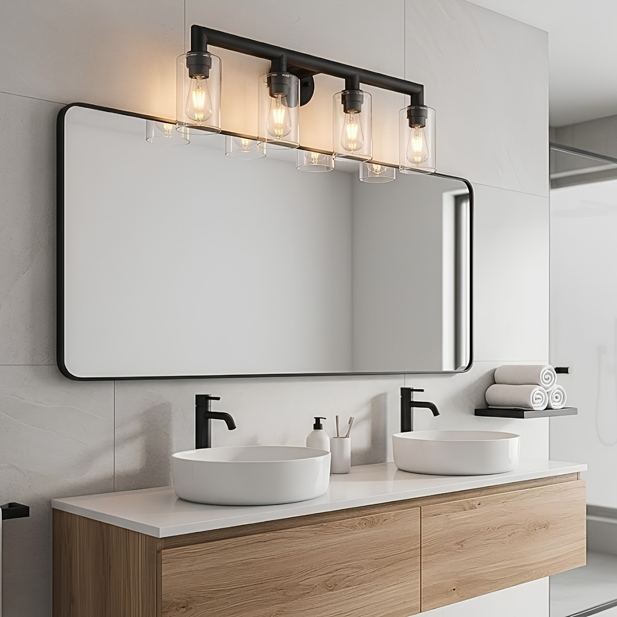 Vivio Yarra 4-Light Vanity - Matte Black - Clear Cylinder Glass