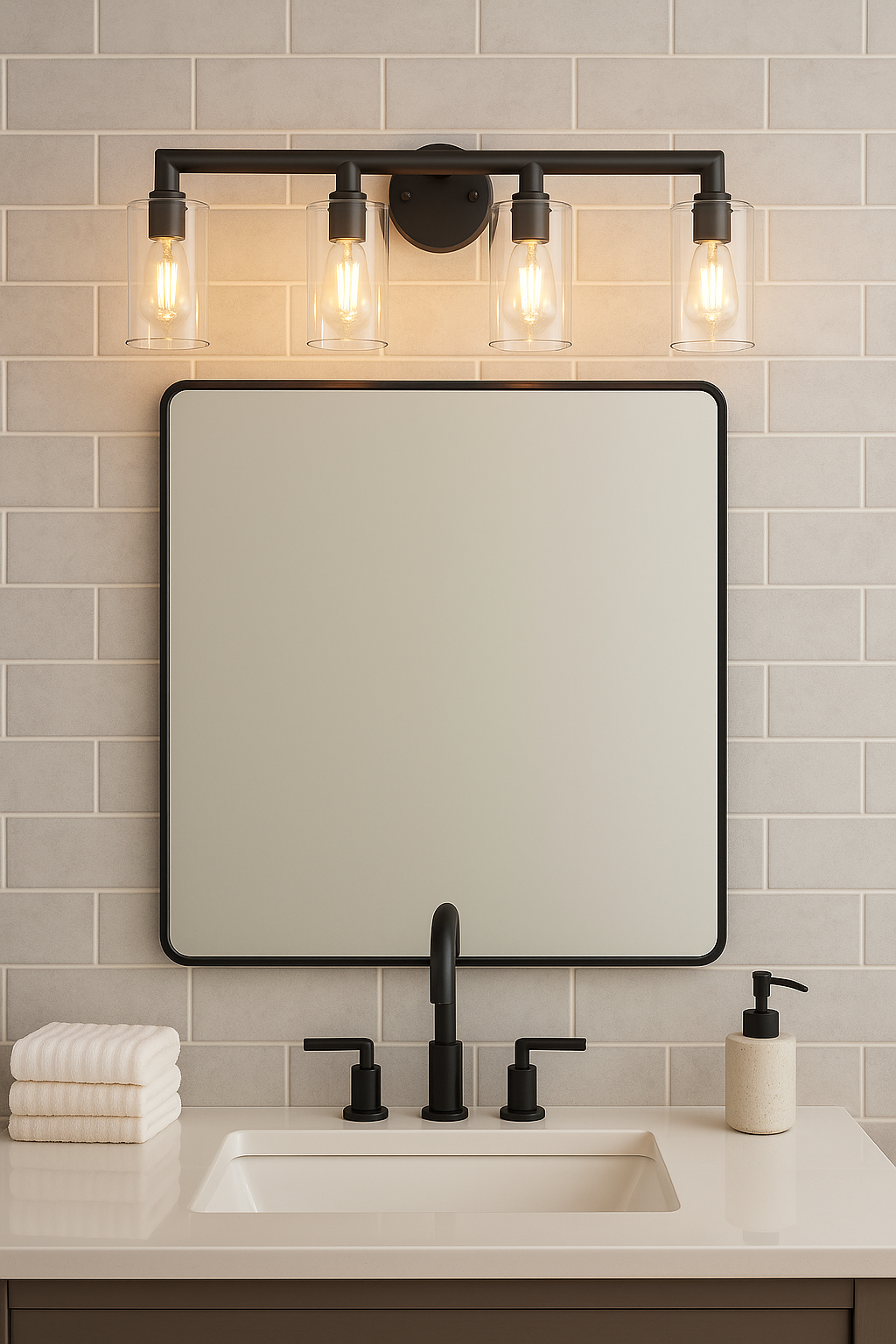 Vivio Yarra 4-Light Vanity - Matte Black - Clear Cylinder Glass