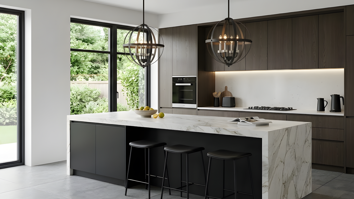 Aura 18" 4-Light Strap Steel Sphere - MB with MB,CG, and NK Candle Covers