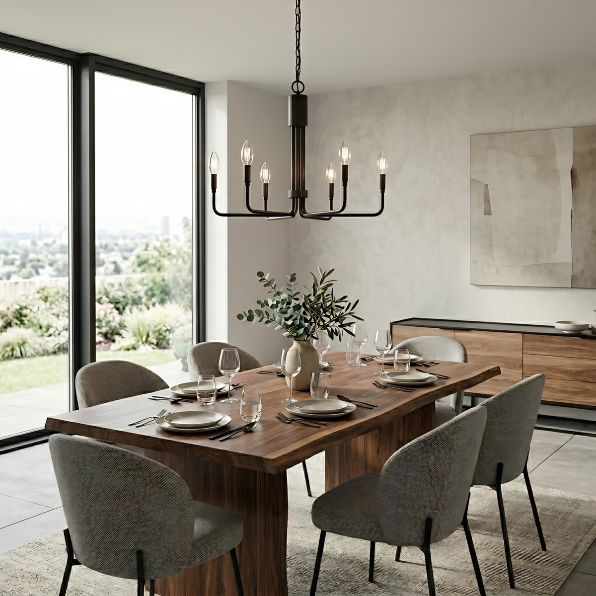 Vivio Alph 6-Light Flat Bottom Chandelier - MB(E12)