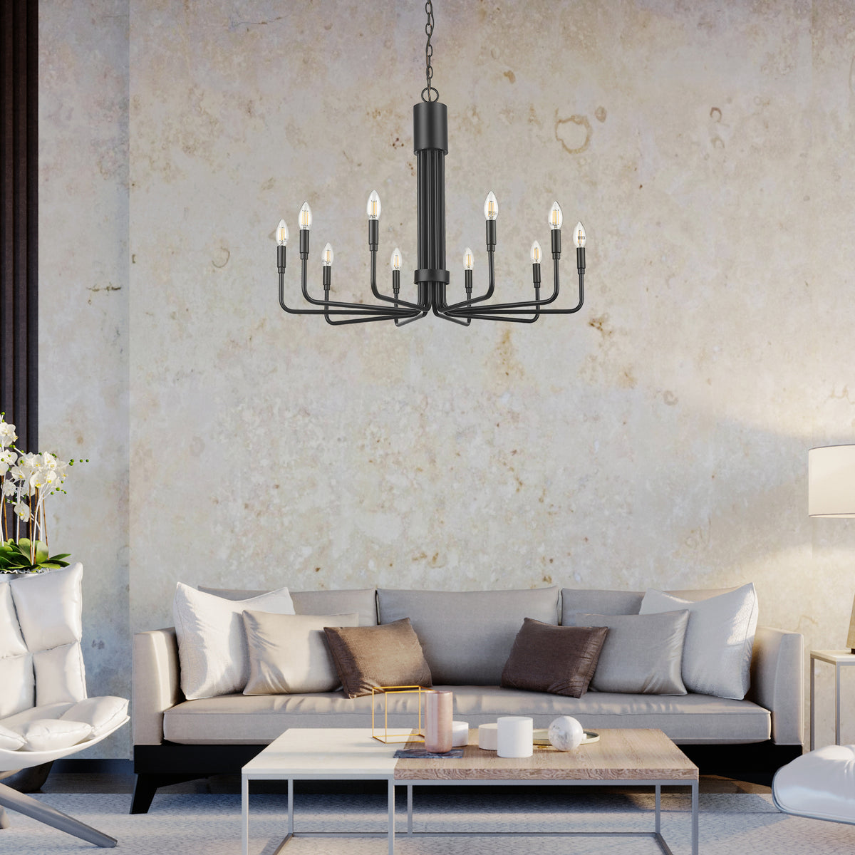 large chandelier  black candle style light 10