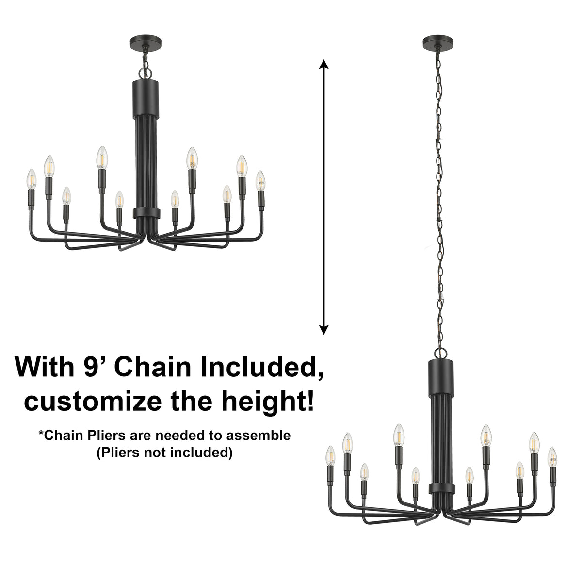 large chandelier black 10 light vivio lighting