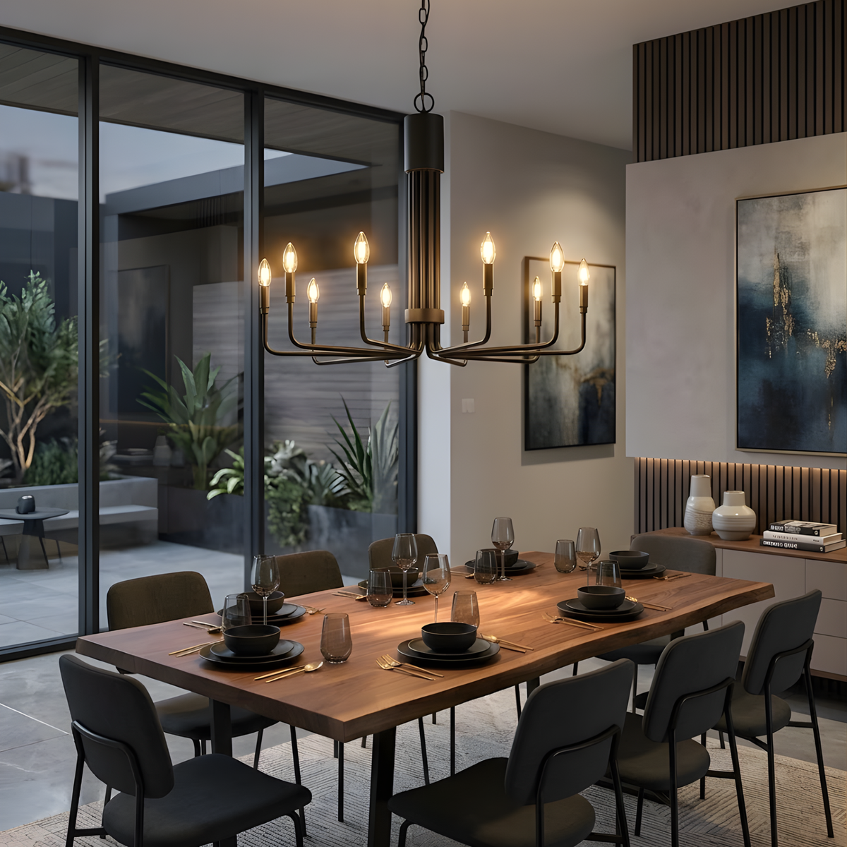 うー Novelbright BRIGHT1、Chandelier Portland Chandelier, Handcrafted 6 Light Mid-Century Modern Dining