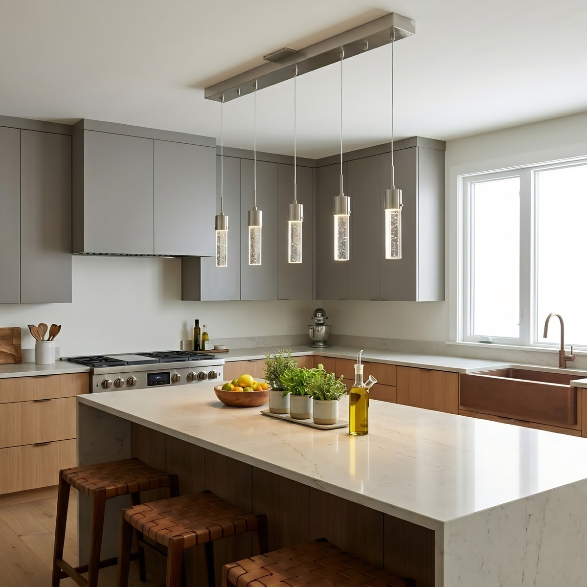 Modern Linear Pendant Light 5 Light LED Mini Pendant Brushed
