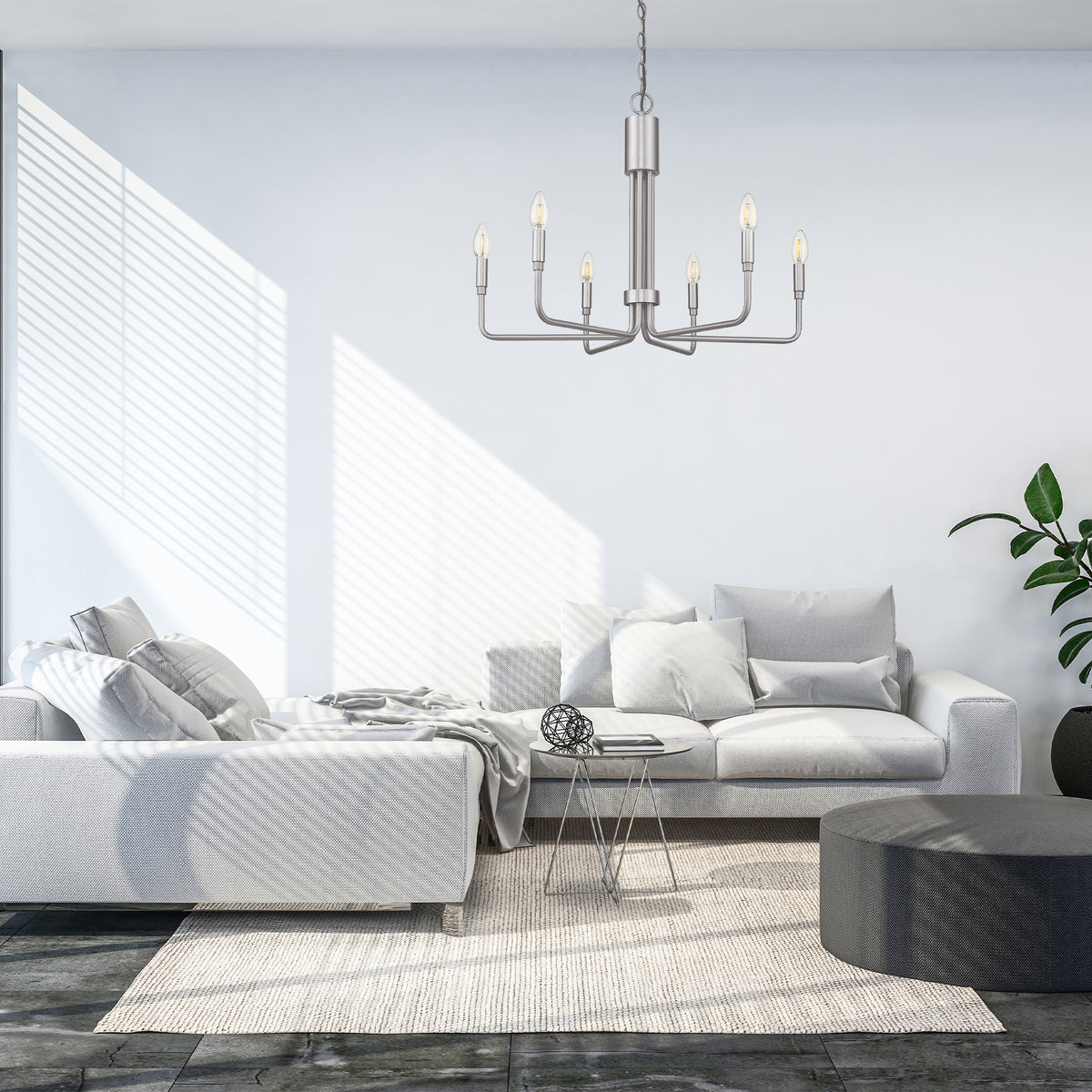silver chandelier hanging in living room