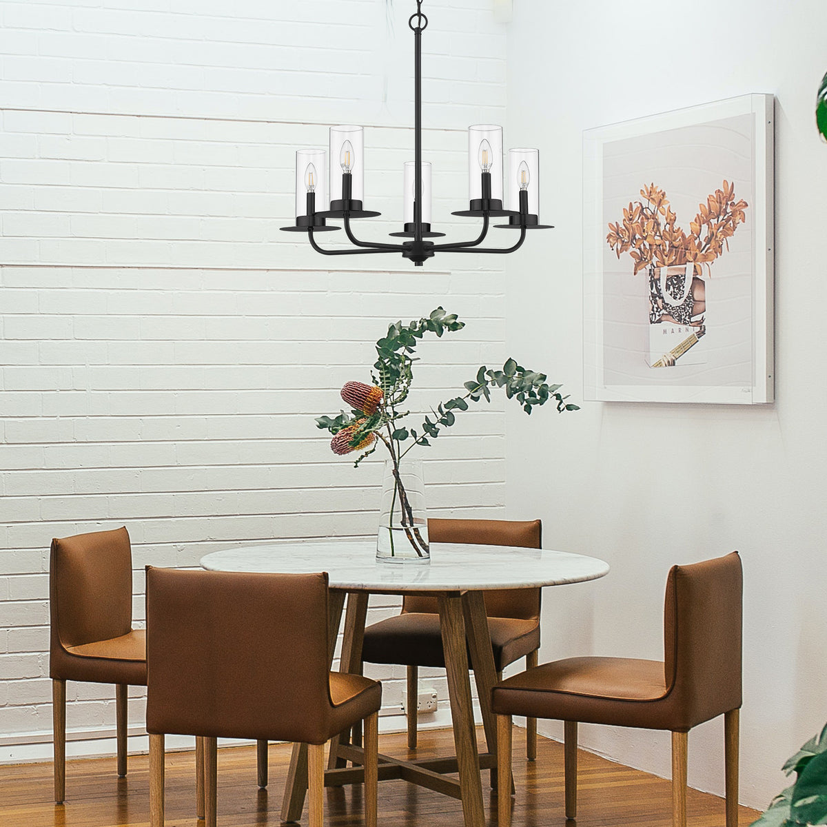 modern farmhouse chandelier black over dining table