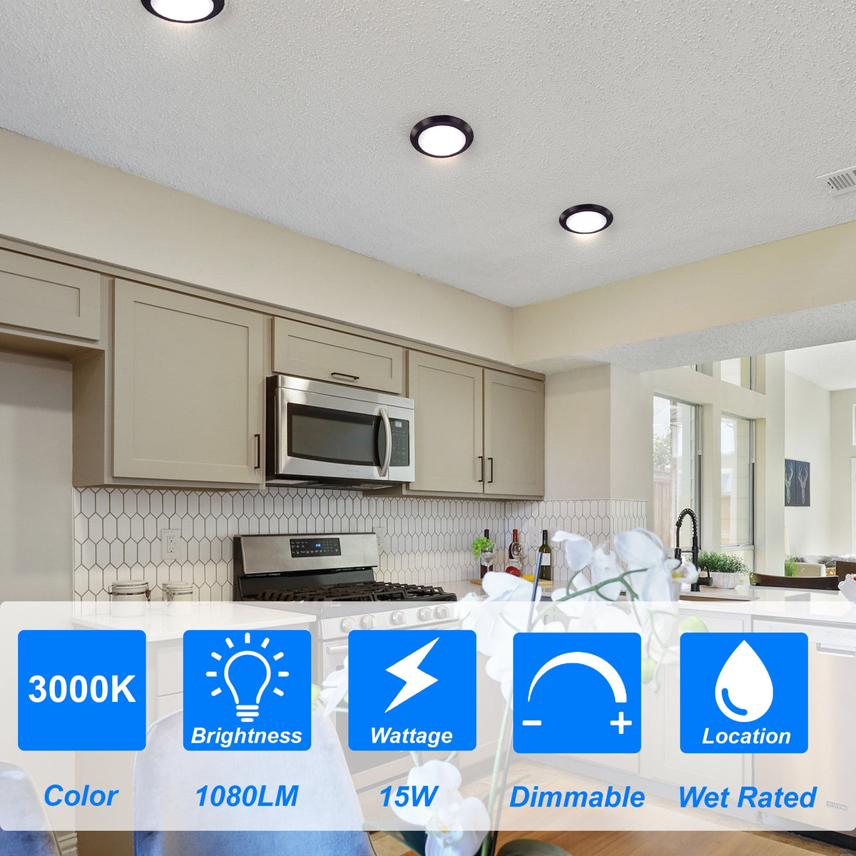 7 Inch LED Disk Light 15W 3000K Black Flush Mount Ceiling Light - 6 ...