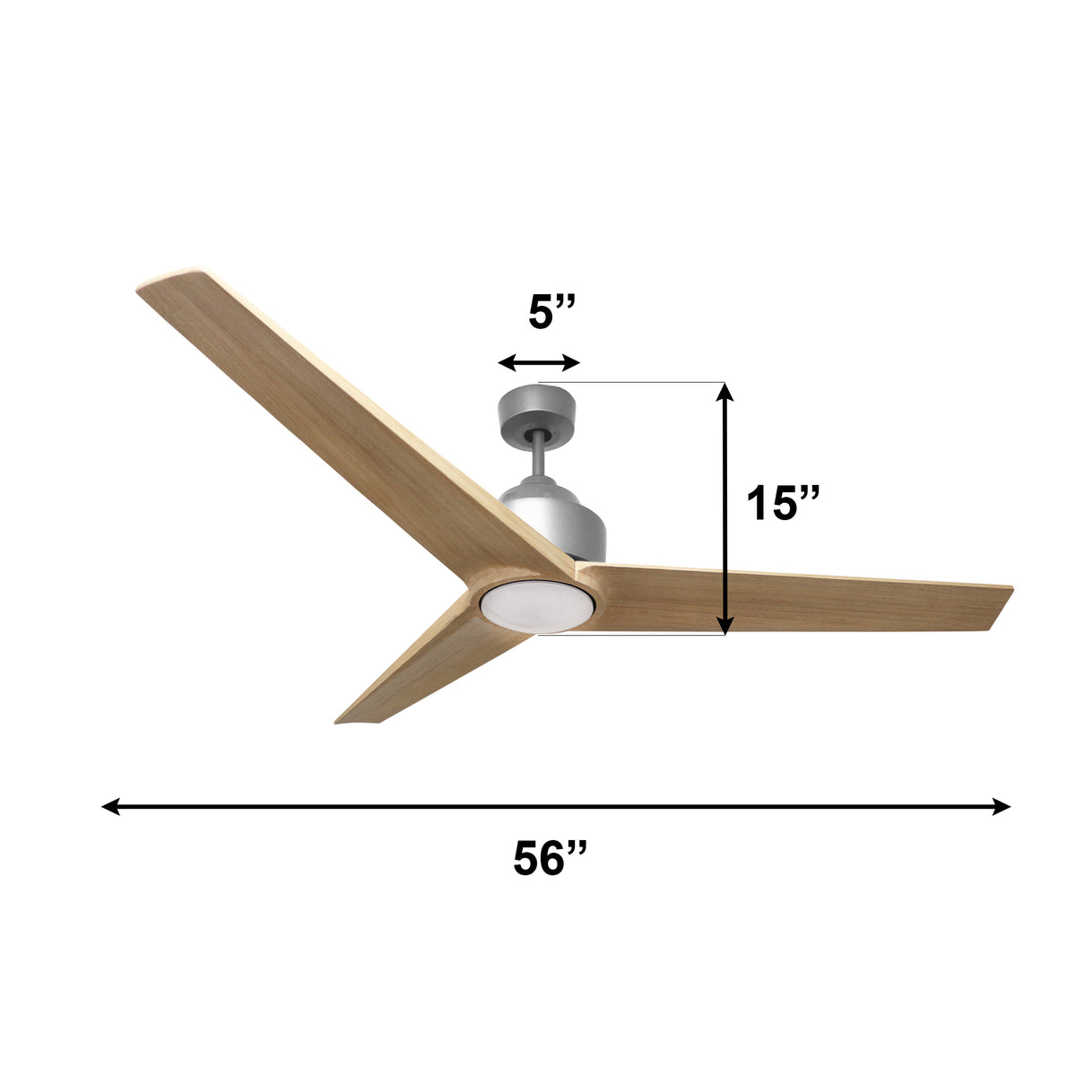 Monica 56 Inch Modern Wood Ceiling Fan with Light 3 Blades – Walnut or Light Maple &amp; Brushed Nickel