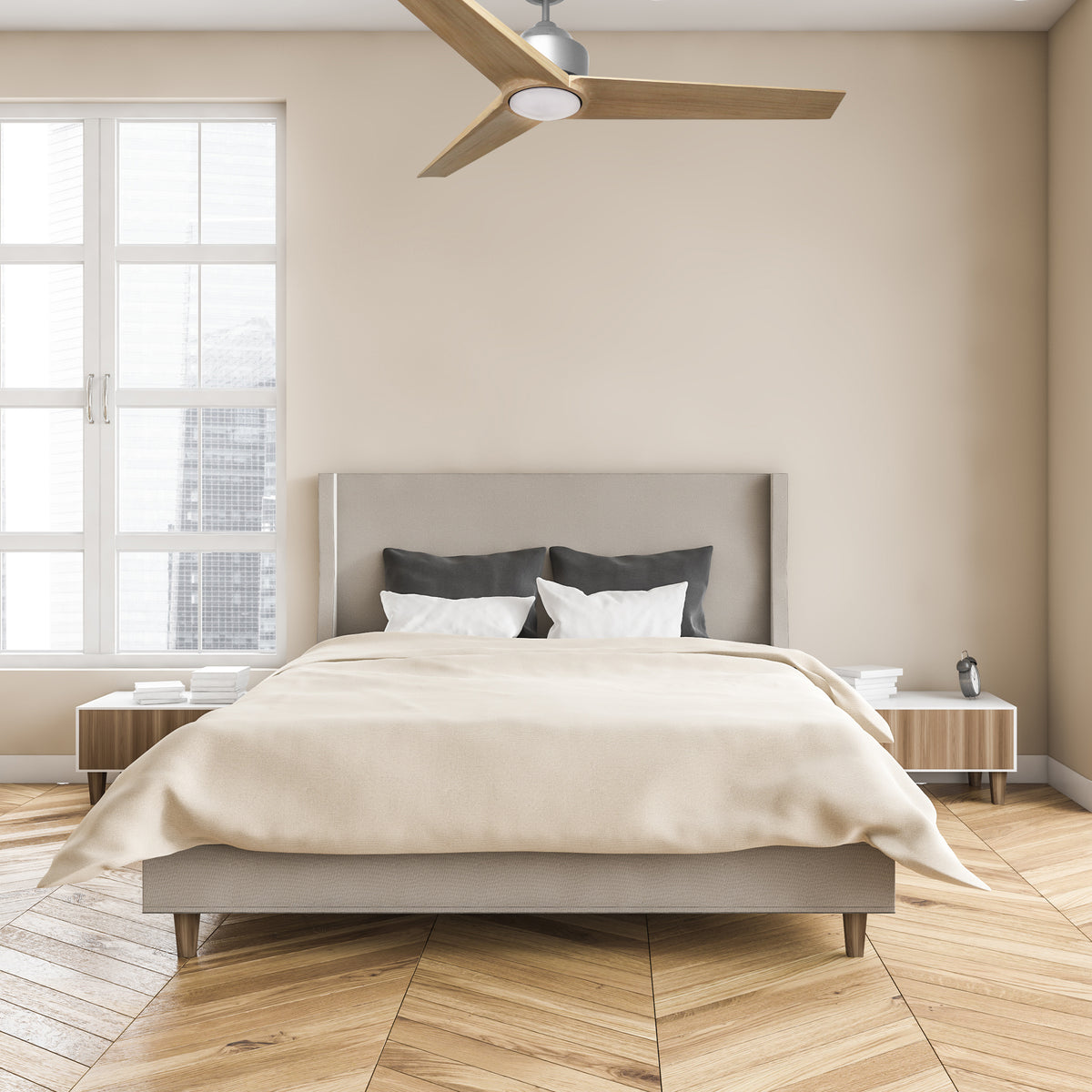 Monica 56 Inch Modern Wood Ceiling Fan with Light 3 Blades – Walnut or Light Maple &amp; Brushed Nickel