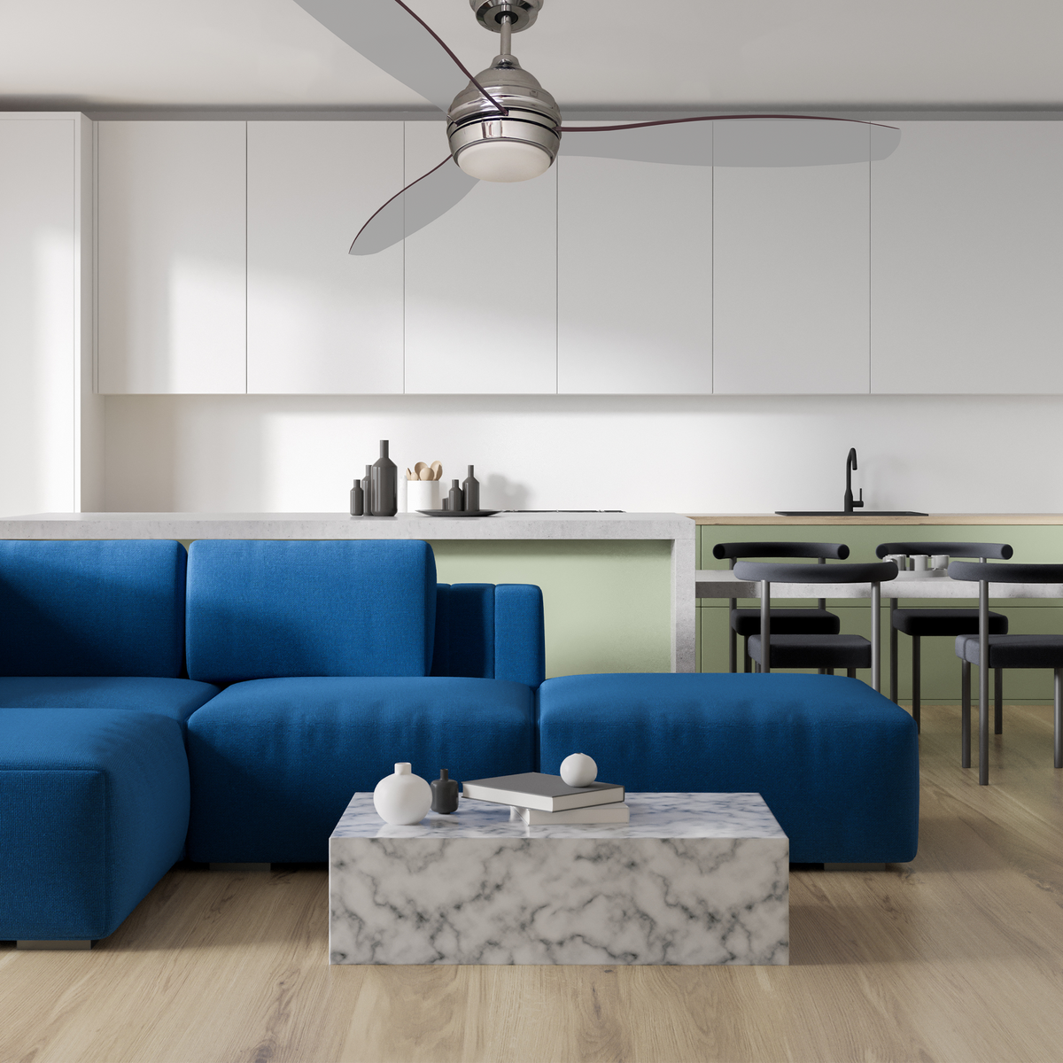 3 blade ceiling fan with light chrome