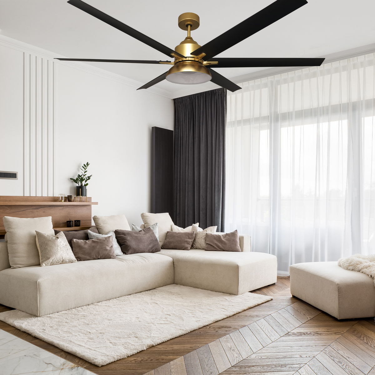 gold and black living room ceiling fan