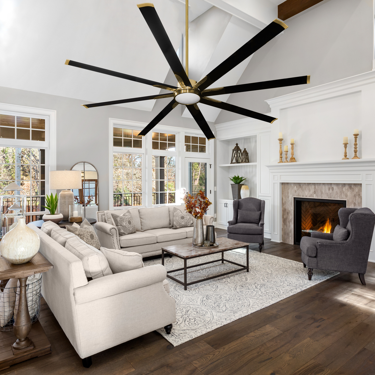 Barcelona 72&quot; or 84&quot; Nickel or Champagne Gold 8 Blade Ceiling Fan with Matte Black Blades