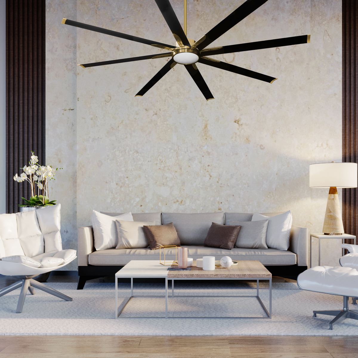 Barcelona 72&quot; or 84&quot; Nickel or Champagne Gold 8 Blade Ceiling Fan with Matte Black Blades