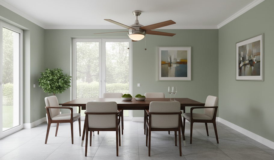 5-Blade Contemporary NK Ceiling Fan - Silver/Walnut Blades