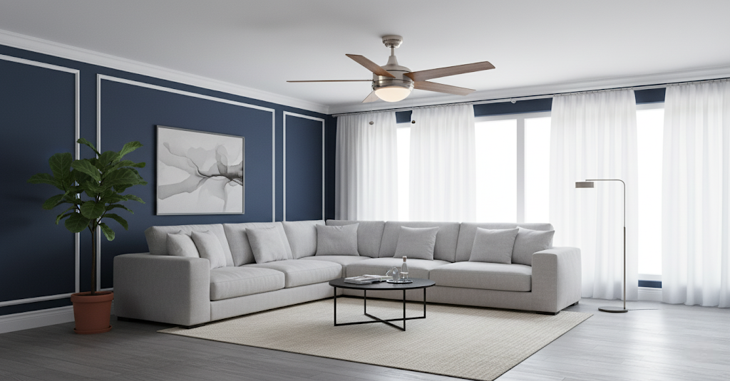 5-Blade Contemporary NK Ceiling Fan - Silver/Walnut Blades