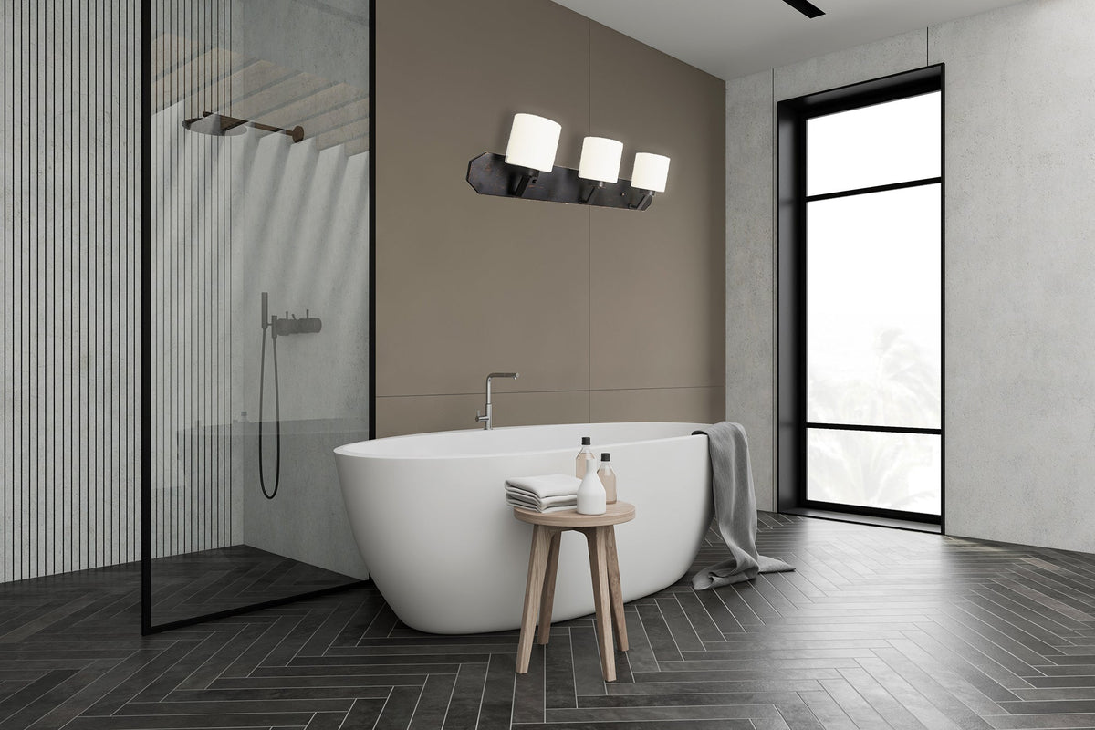 3 light bathroom vanity light rubbed bronze white glass