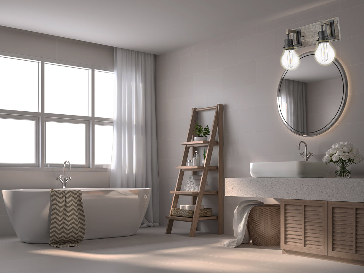 Modern bathroom black wooden vanity light over mirror - Vivio Lighting