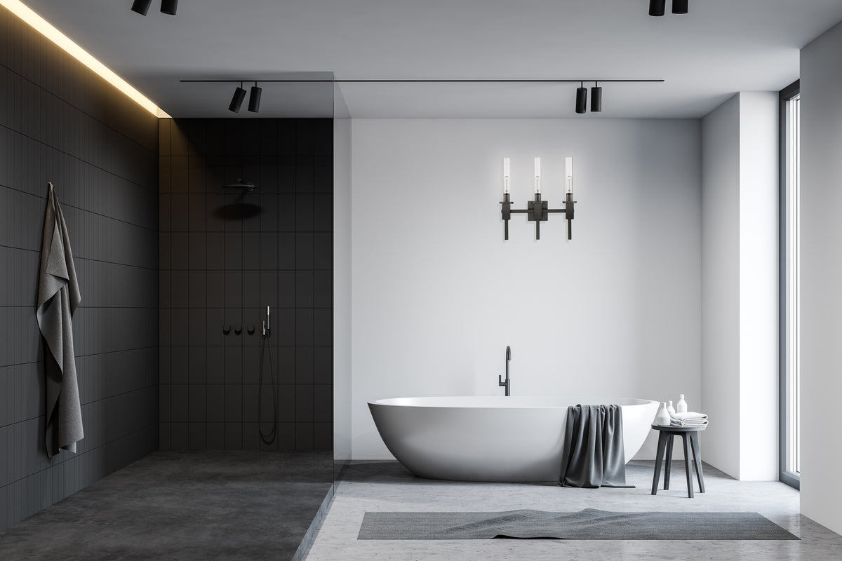 Bathroom black glass tube wall light with 3 light - Vivio Lighting