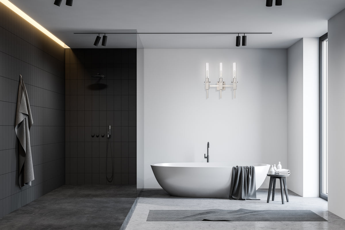 Nickel glass tube wall light with 3 light for bathroom