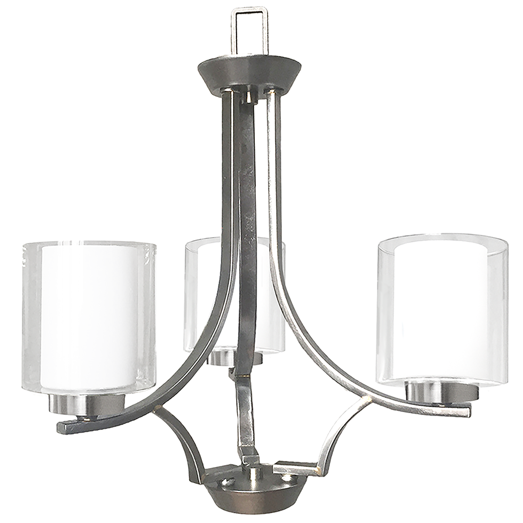 Sonora 3-Light Chandelier - Brushed Nickel- Clear and White Glass