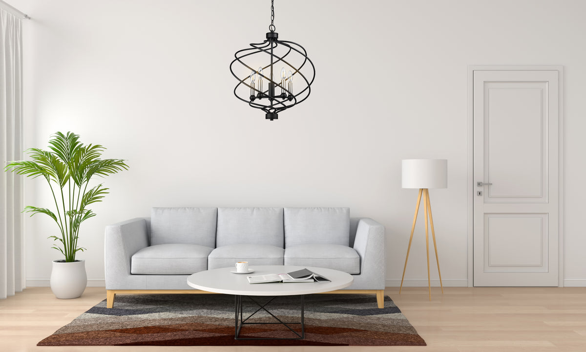 Black twisted pendant light with 5 lights over sofa - Vivio Lighting