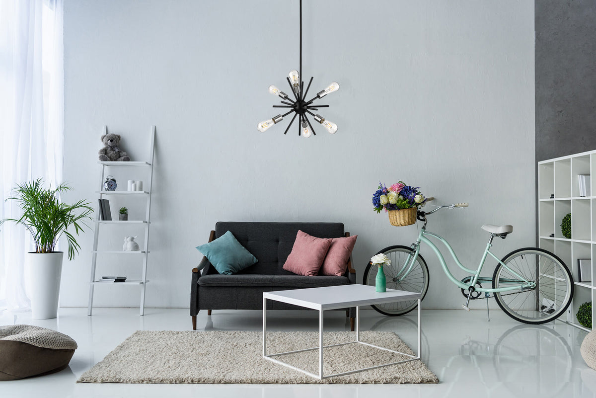 black and nickel ceiling light in living room