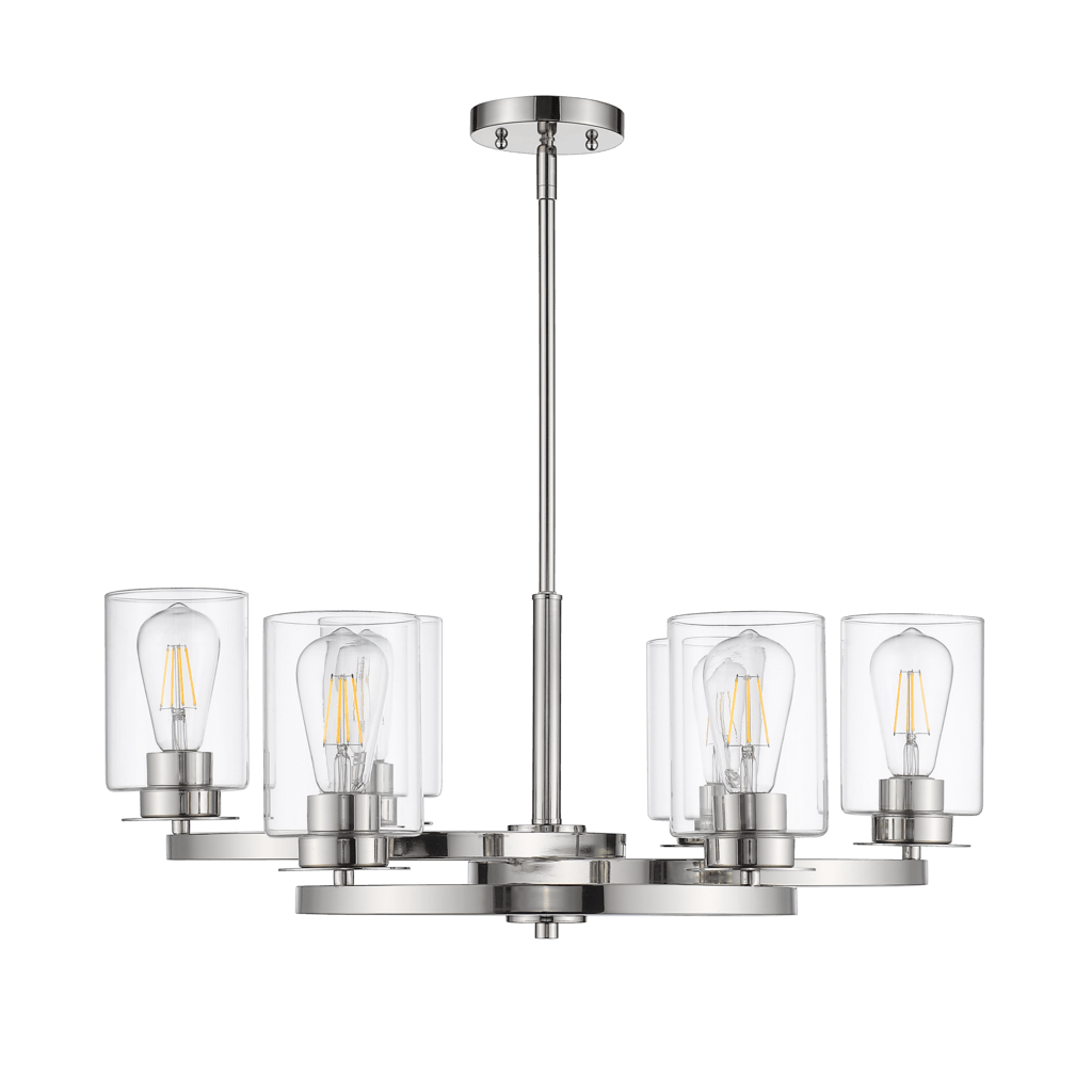 6-Light Contemporary Chandelier with Cylinder Shades - Nickel