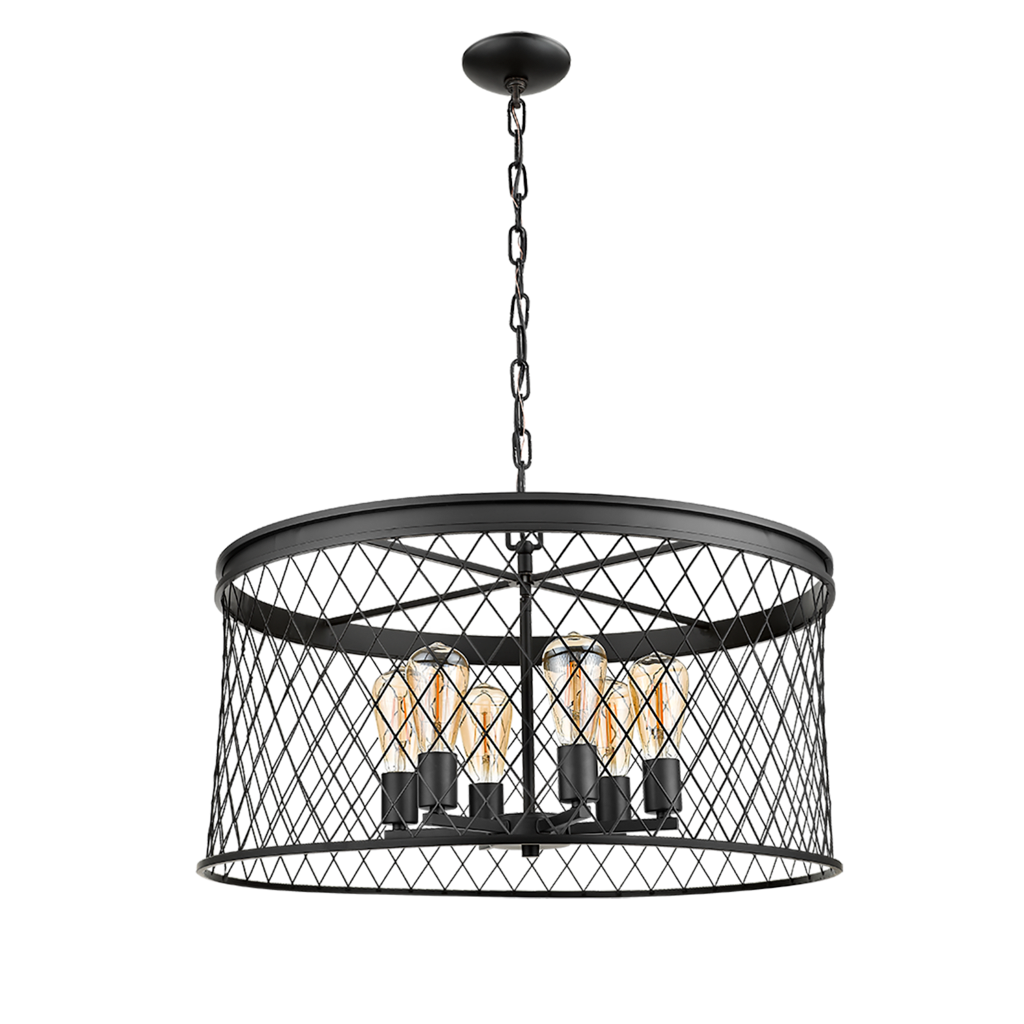 Black farmhouse mesh cage chandelier with 6 lights - Vivio Lighting