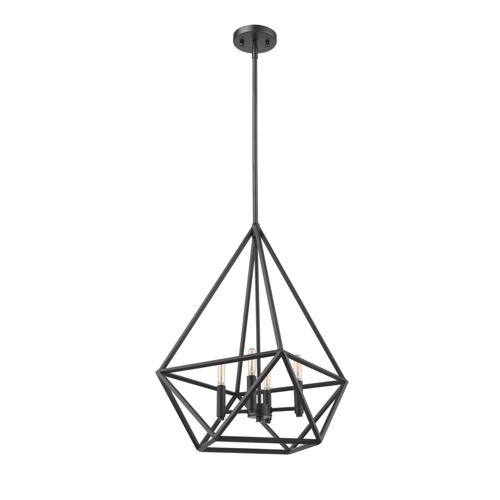 4 light black geometric cage pendant light - Vivio Lighting