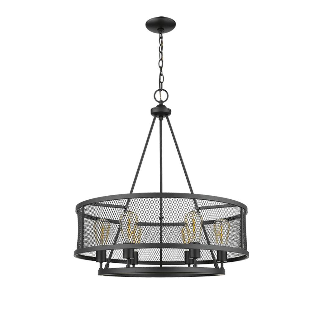Modern black mesh drum shade chandelier