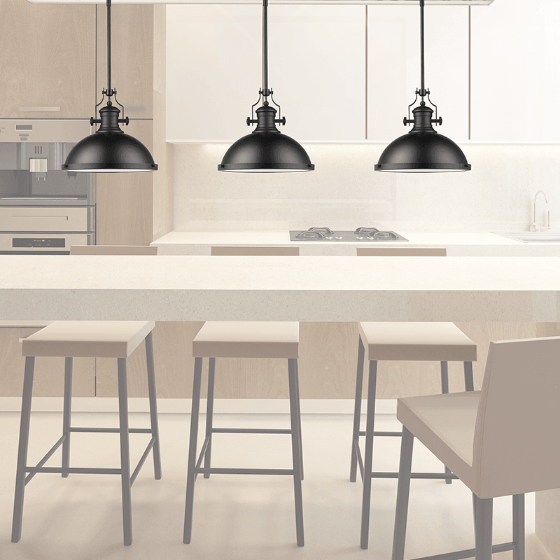 Modern black pendant light for kitchen island over table